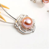 925 Silver Flower Pendant with Freshwater Pearl Necklace for Women