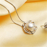 925 Silver Flower Pendant with Freshwater Pearl Necklace for Women