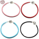 925 Sterling Silver Red Woven Leather Bracelet for DIY Boutique Bead Jewelry