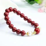 Red Cinnabar 8mm Bead Bracelet Fine Jewelry Couple Charm for Women