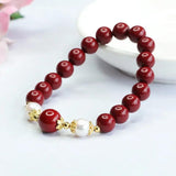 Red Cinnabar 8mm Bead Bracelet Fine Jewelry Couple Charm for Women