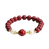 Red Cinnabar 8mm Bead Bracelet Fine Jewelry Couple Charm for Women