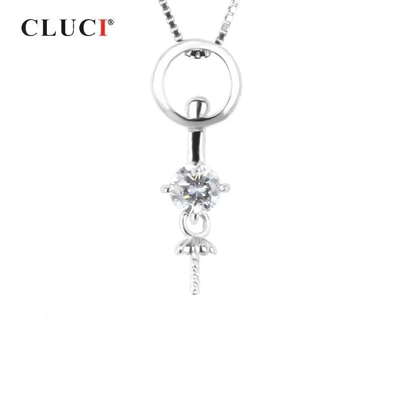 Round 925 Silver Zircon Pearl Pendant Mounting Women Jewelry