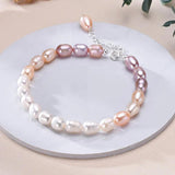 Freshwater Pearls Rice Shape Multicolored Bracelet S925 Silver Chain