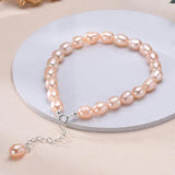 Freshwater Pearls Rice Shape Multicolored Bracelet S925 Silver Chain