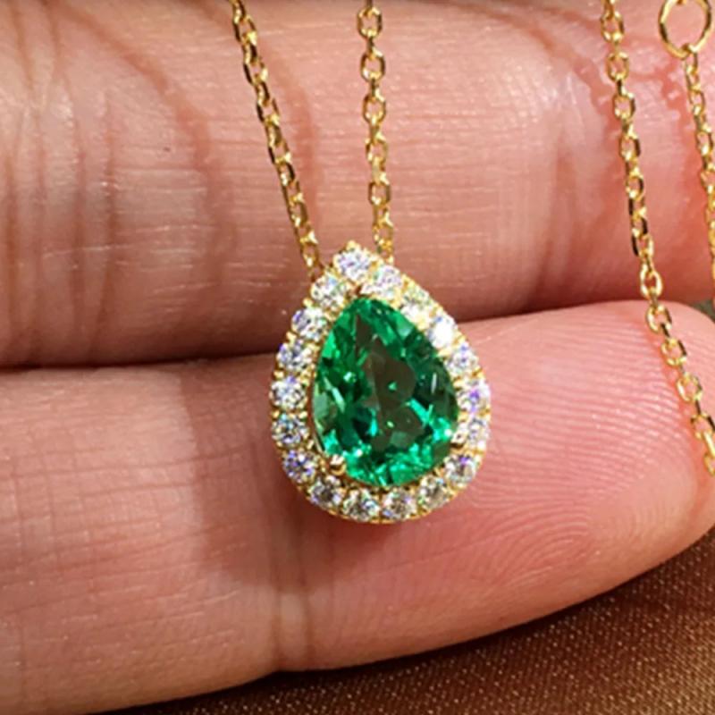 Emerald Zircon Chocker Necklace 925 Silver Wedding Pendants