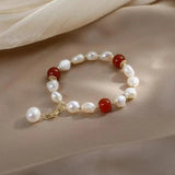 Baroque Freshwater Pearl & Agate Stone Bracelet 14K Filled