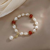 Baroque Freshwater Pearl & Agate Stone Bracelet 14K Filled