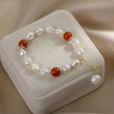 Baroque Freshwater Pearl & Agate Stone Bracelet 14K Filled