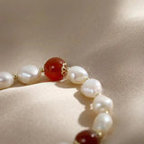 Baroque Freshwater Pearl & Agate Stone Bracelet 14K Filled