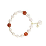 Baroque Freshwater Pearl & Agate Stone Bracelet 14K Filled