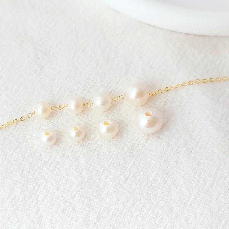 Natural Freshwater Pearls with Large Holes, Nearly Round Beads