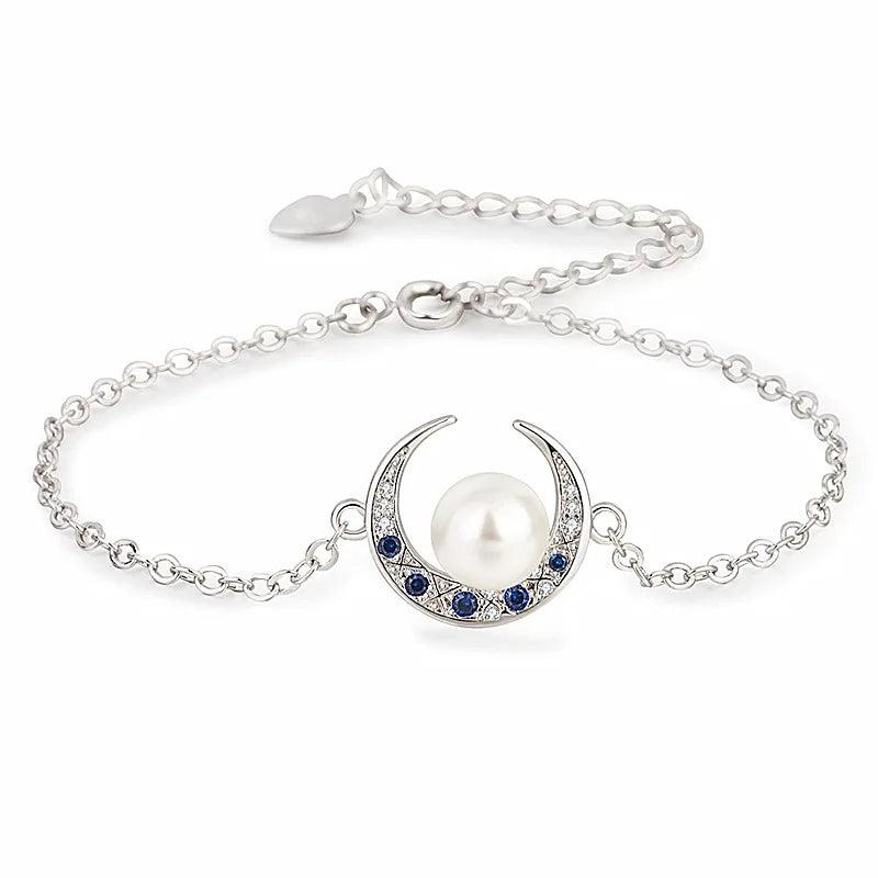 Moon Shaped 925 Silver Bracelet with Gemstones