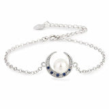 Moon Shaped 925 Silver Bracelet with Gemstones