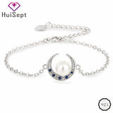 Moon Shaped 925 Silver Bracelet with Gemstones