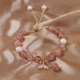 Strawberry Quartz & Pearl 14K Filled Charm Bracelet
