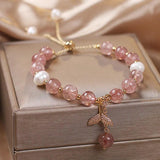 Strawberry Quartz & Pearl 14K Filled Charm Bracelet