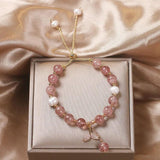 Strawberry Quartz & Pearl 14K Filled Charm Bracelet