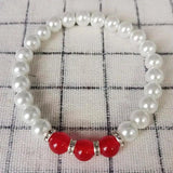 8mm Shell Pearl & Red Jade Beads Bracelet 7.5 Inch
