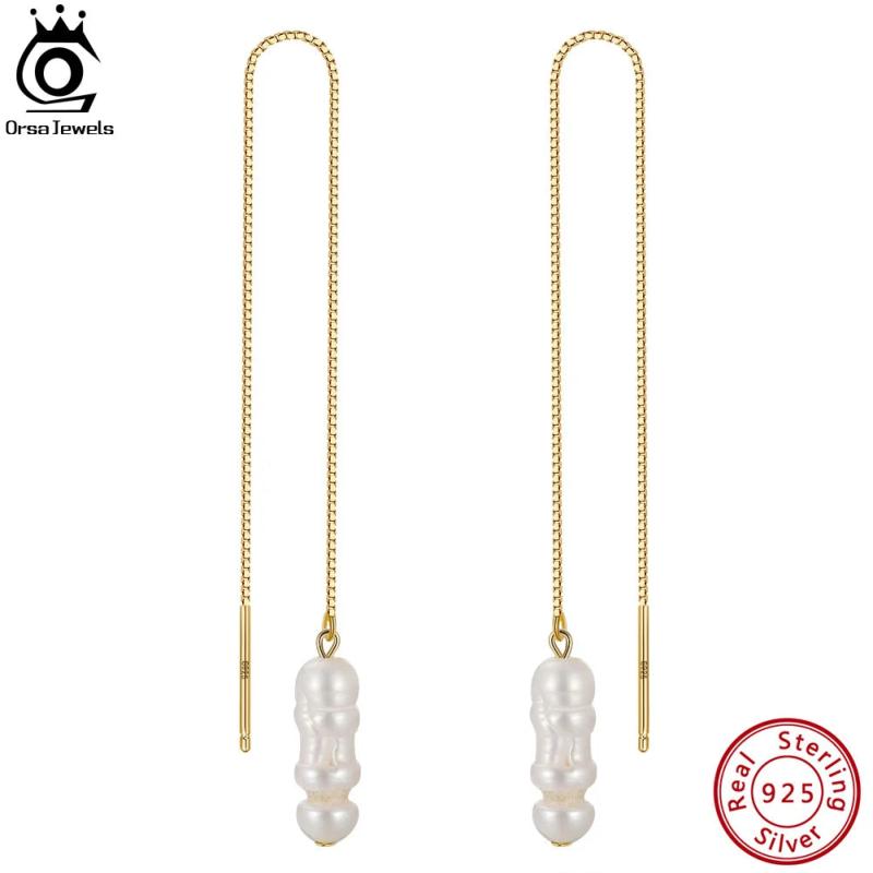 925 Silver Tassel Ear Line Freshwater Pearl Drop Earring