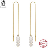 925 Silver Tassel Ear Line Freshwater Pearl Drop Earring