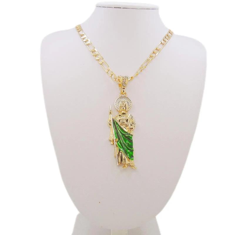 Golden Saint Jude Necklace 14K Plated San Judas Necklace Chain