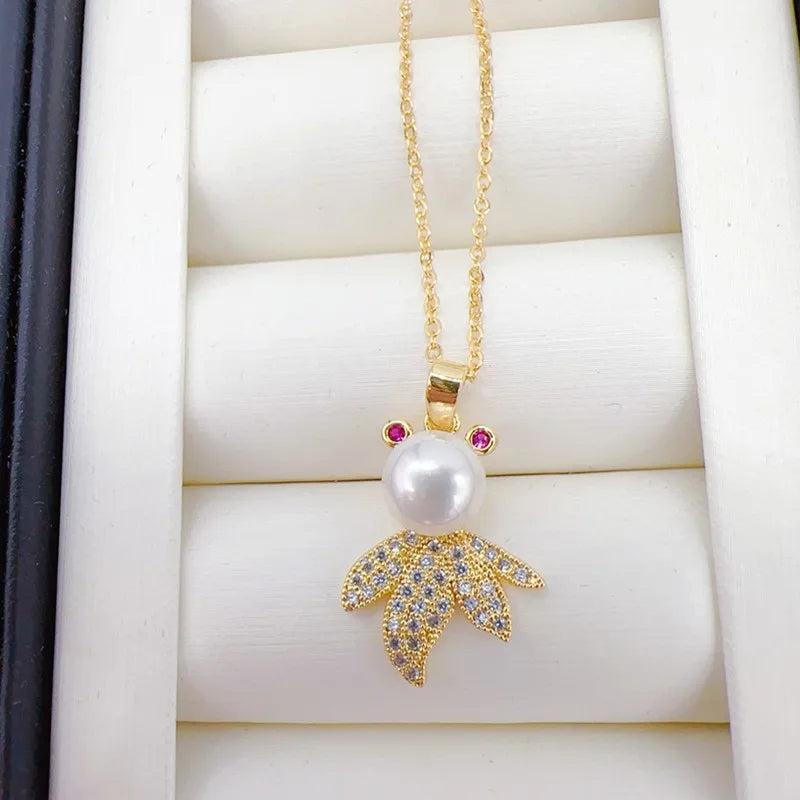Goldfish Freshwater Pearl Necklace 14K Plated Women's Jewelry Gift