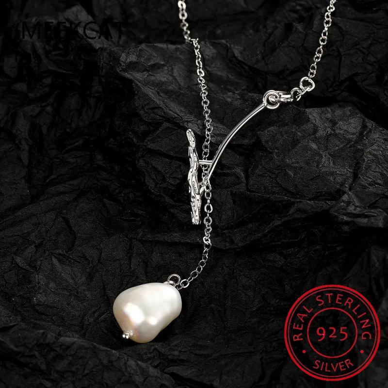 925 Silver Snake Bone Chain Baroque Pearl Necklace for Women