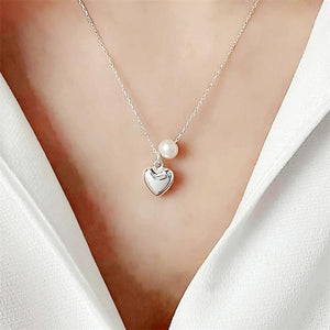 925 Silver Pearl Heart Pendant Necklace Women Jewelry