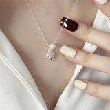 925 Silver Pearl Heart Pendant Necklace Women Jewelry