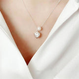 925 Silver Pearl Heart Pendant Necklace Women Jewelry