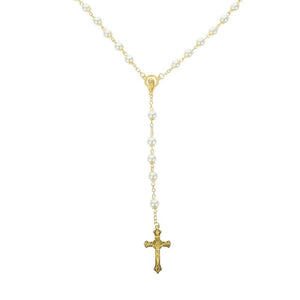 Vintage Pearl Pendant Rosary Beads Necklace Small Chain