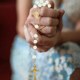 Vintage Pearl Pendant Rosary Beads Necklace Small Chain