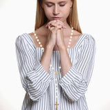 Vintage Pearl Pendant Rosary Beads Necklace Small Chain