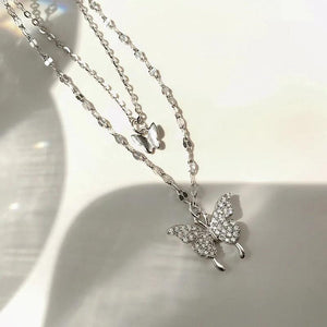 Double Layer Butterfly Choker Necklace 925 Sterling Silver Pendant