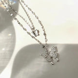 Double Layer Butterfly Choker Necklace 925 Sterling Silver Pendant