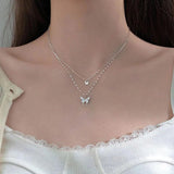 Double Layer Butterfly Choker Necklace 925 Sterling Silver Pendant