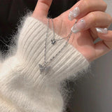 Double Layer Butterfly Choker Necklace 925 Sterling Silver Pendant