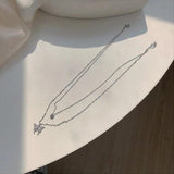 Double Layer Butterfly Choker Necklace 925 Sterling Silver Pendant
