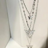 Double Layer Butterfly Choker Necklace 925 Sterling Silver Pendant