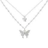 Double Layer Butterfly Choker Necklace 925 Sterling Silver Pendant
