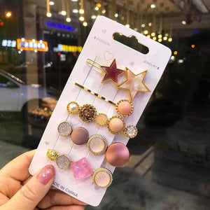 Geometric Rhinestone Pearl Hair Clip Barrette Headwear