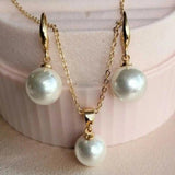 12MM Shell Pearl Pendant Earring Set Steel Chakra Amulet Gift Stainless