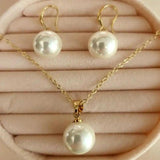 12MM Shell Pearl Pendant Earring Set Steel Chakra Amulet Gift Stainless