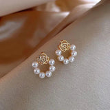Pearl French Flower Earrings Retro Net Red Temperament Earrings