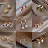 Pearl French Flower Earrings Retro Net Red Temperament Earrings