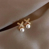 Pearl French Flower Earrings Retro Net Red Temperament Earrings