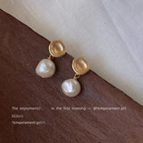 Metallic Matte Freshwater Pearl Stud Earrings For Women