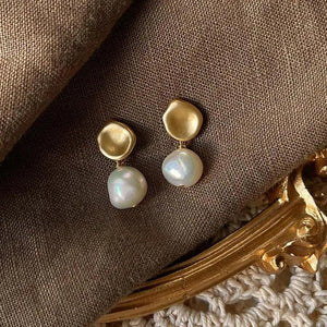 Metallic Matte Freshwater Pearl Stud Earrings For Women
