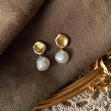 Metallic Matte Freshwater Pearl Stud Earrings For Women